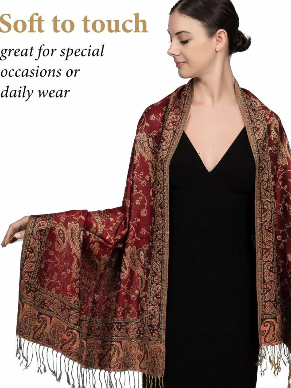 Reversible Paisley Pashmina Scarf - Exotic Shawl & Wrap for All Seasons - Picture 2 of 6